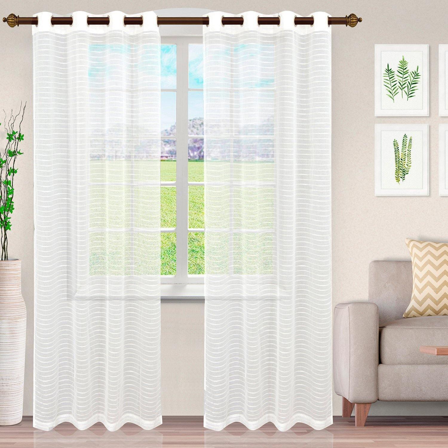 Jackson Stripe Soft Diffused Light Airy Lightweight Sheer Curtain Set FredCo