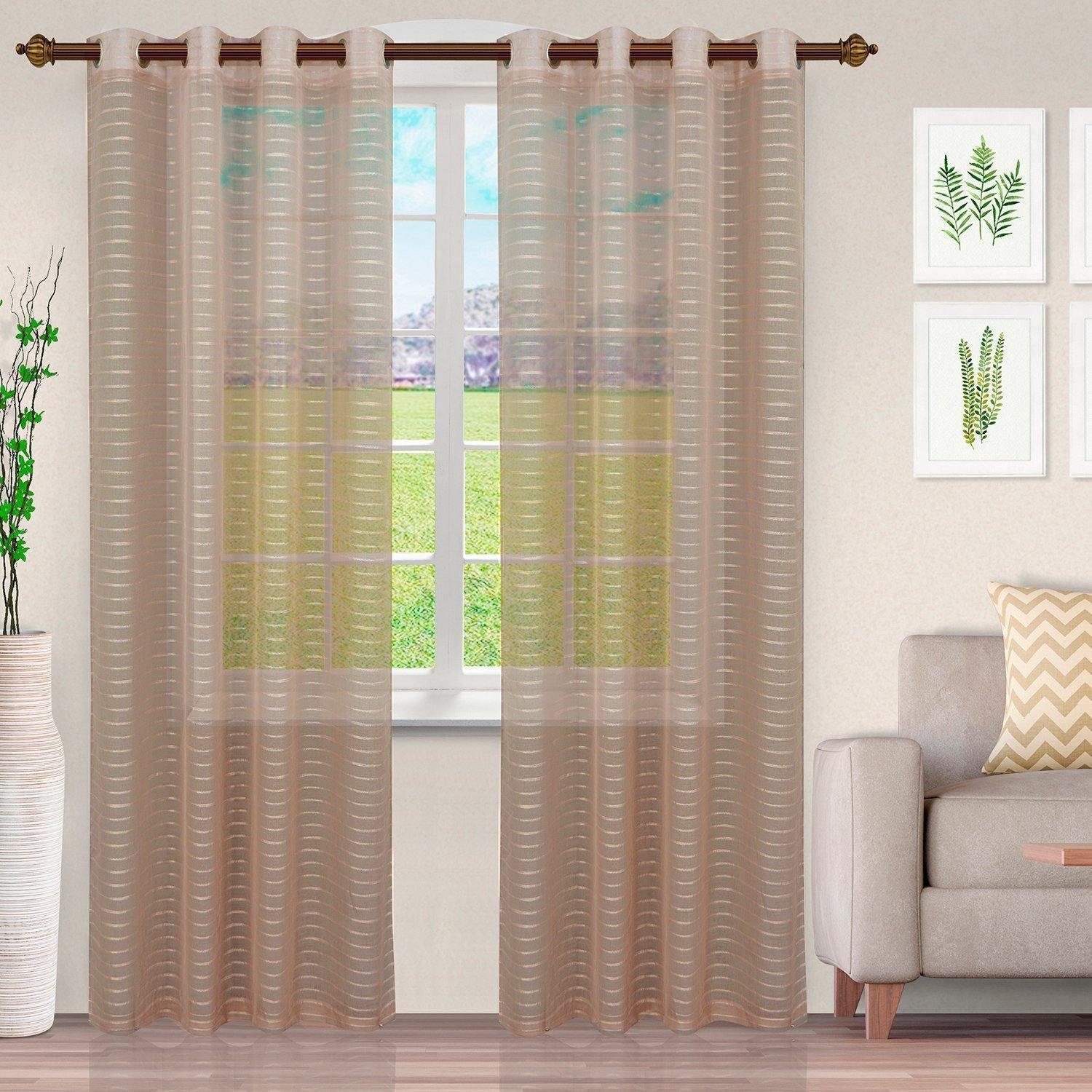 Jackson Stripe Soft Diffused Light Airy Lightweight Sheer Curtain Set FredCo