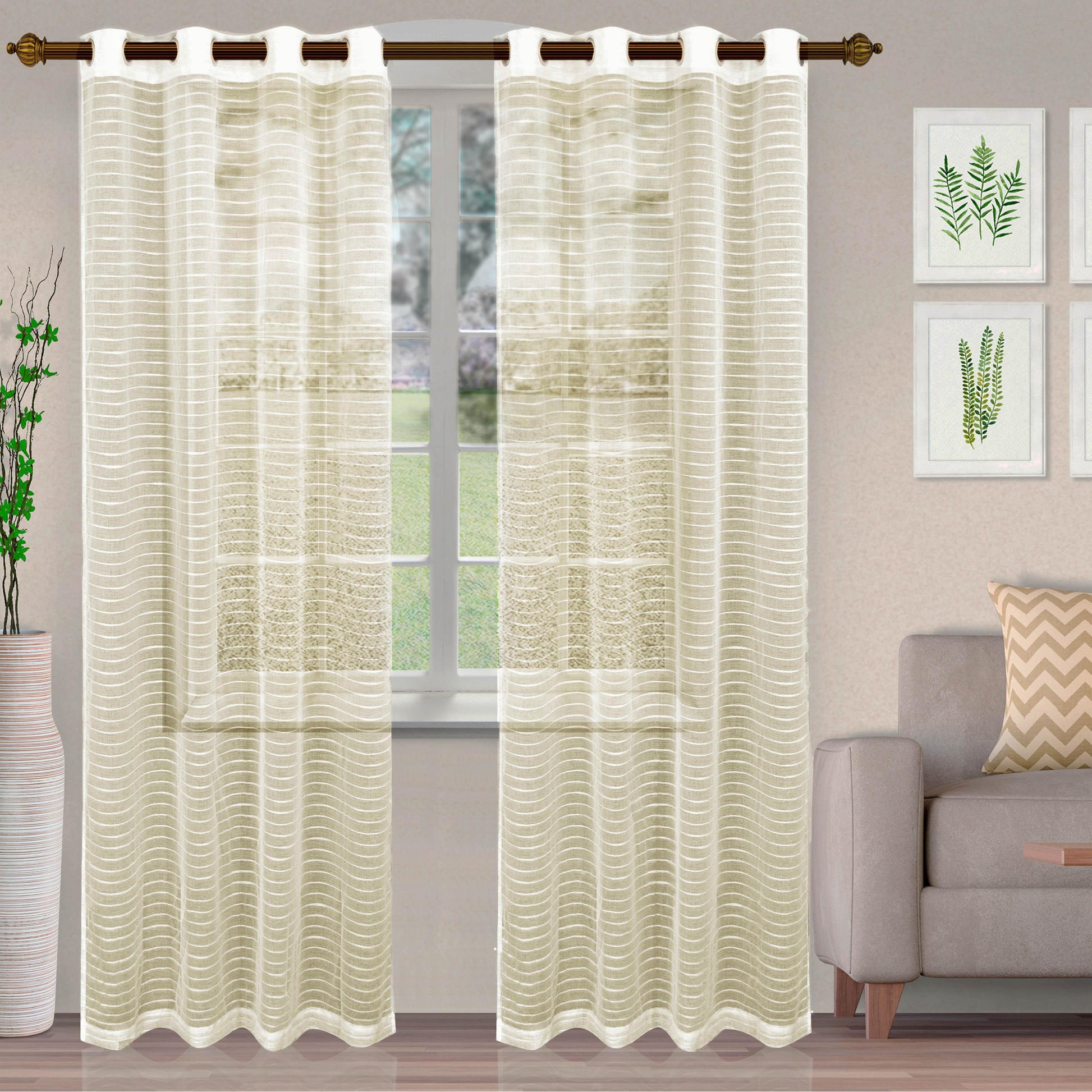Jackson Stripe Soft Diffused Light Airy Lightweight Sheer Curtain Set FredCo