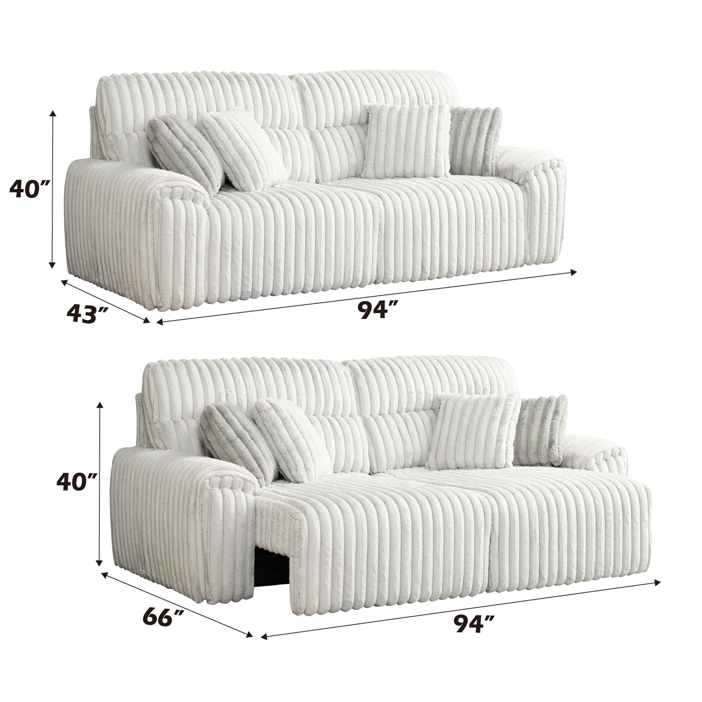Jaya Mondo Grey Corduroy Power Motion Sofa w/Sleeper & USB Port FredCo
