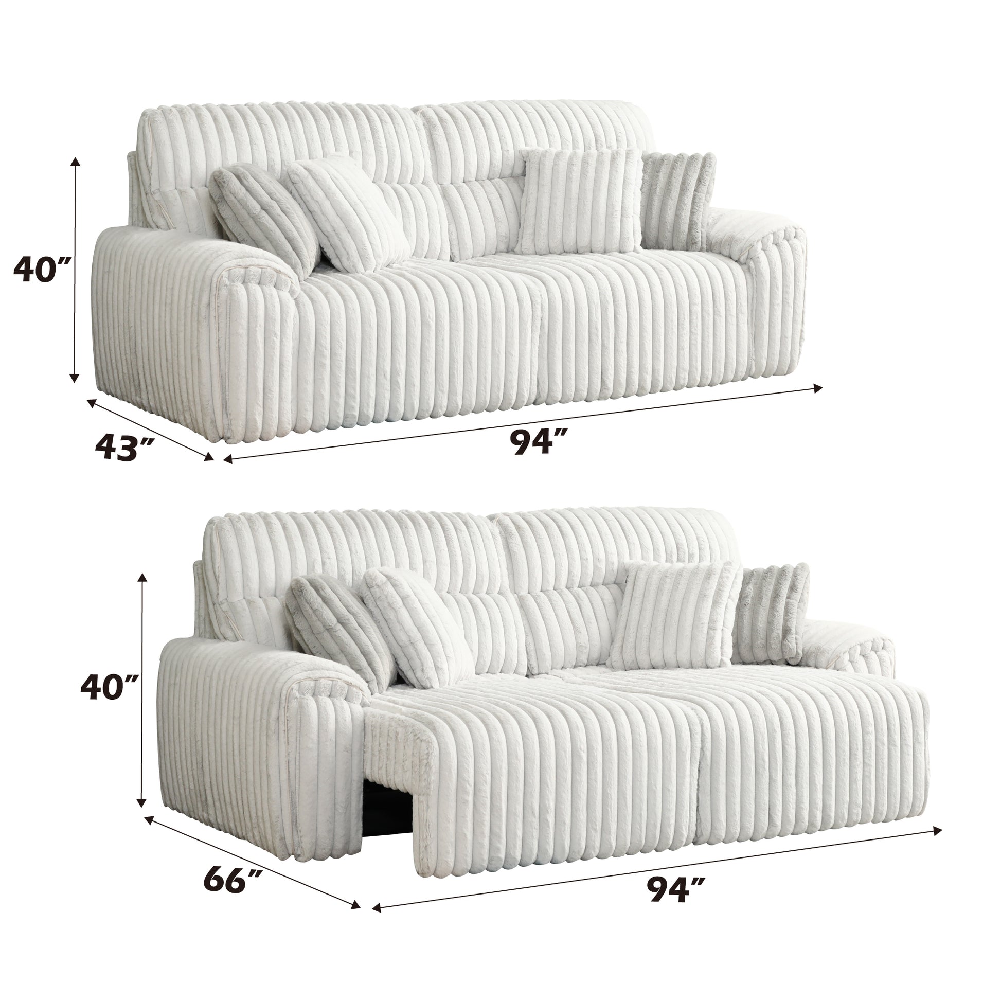 Jaya Mondo Grey Corduroy Power Motion Sofa w/Sleeper & USB Port FredCo