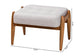 Jeanine Japandi Greyish Beige Fabric and Walnut Brown Finished Wood Ottoman Footstool FredCo