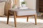 Jeanine Japandi Greyish Beige Fabric and Walnut Brown Finished Wood Ottoman Footstool FredCo