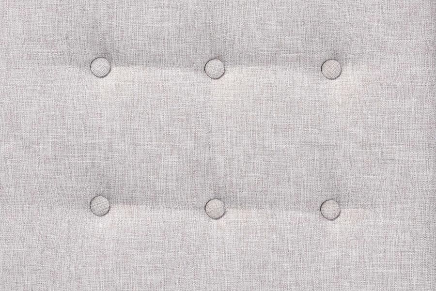 Jeanine Japandi Greyish Beige Fabric and Walnut Brown Finished Wood Ottoman Footstool FredCo