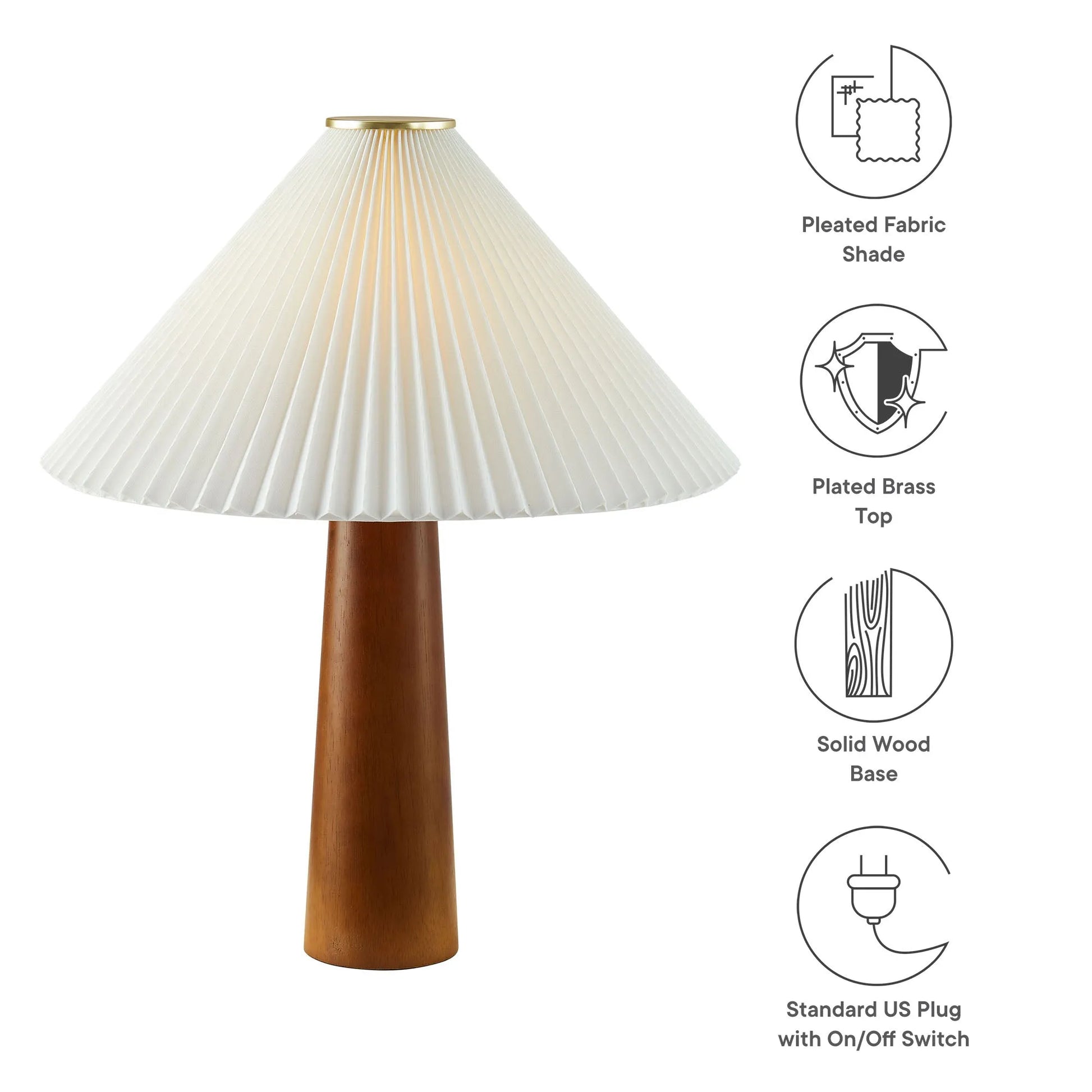 Jessica Wooden Base Table Lamp With Pleated Fabric Shade by Modway EEI-7212 FredCo