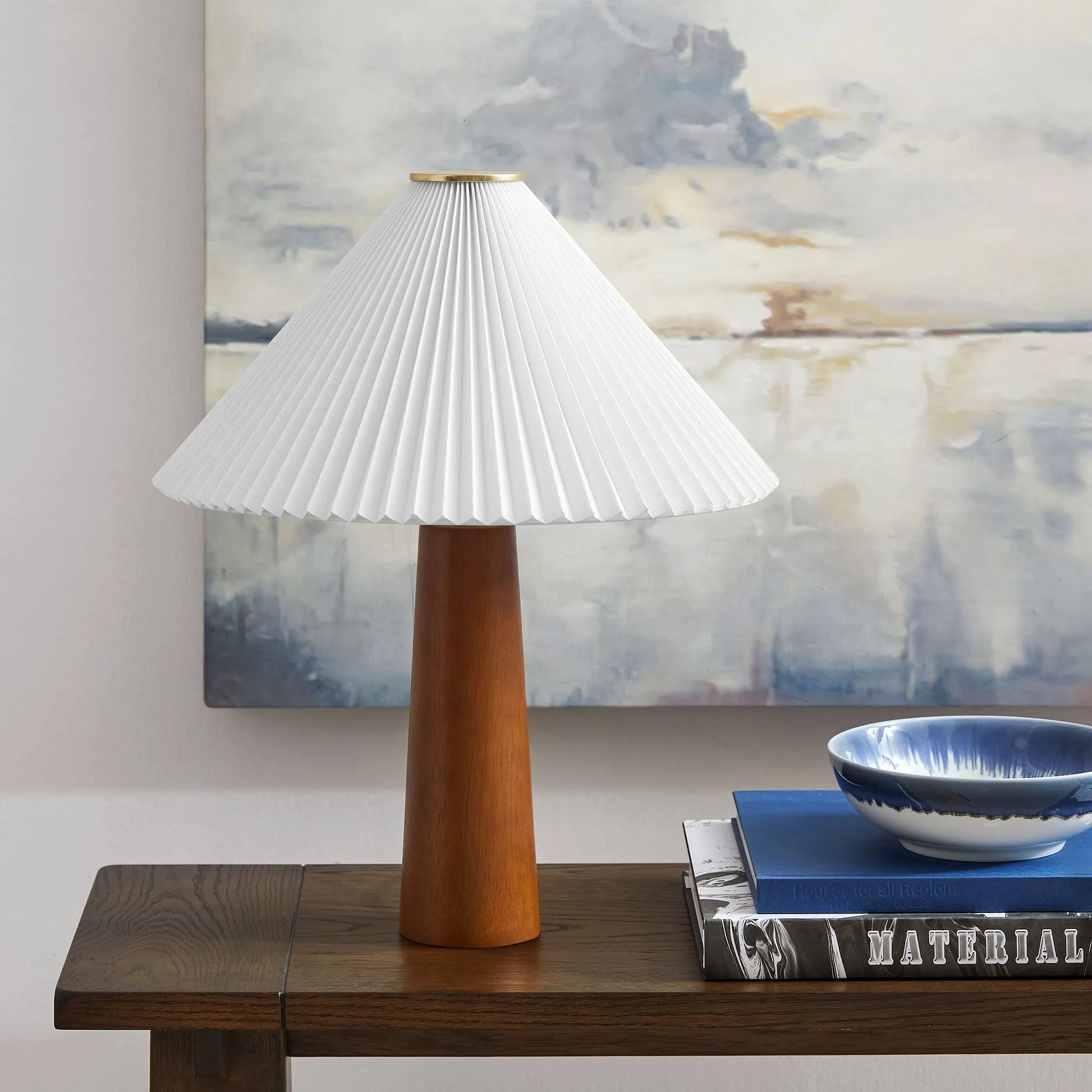 Jessica Wooden Base Table Lamp With Pleated Fabric Shade by Modway EEI-7212 FredCo