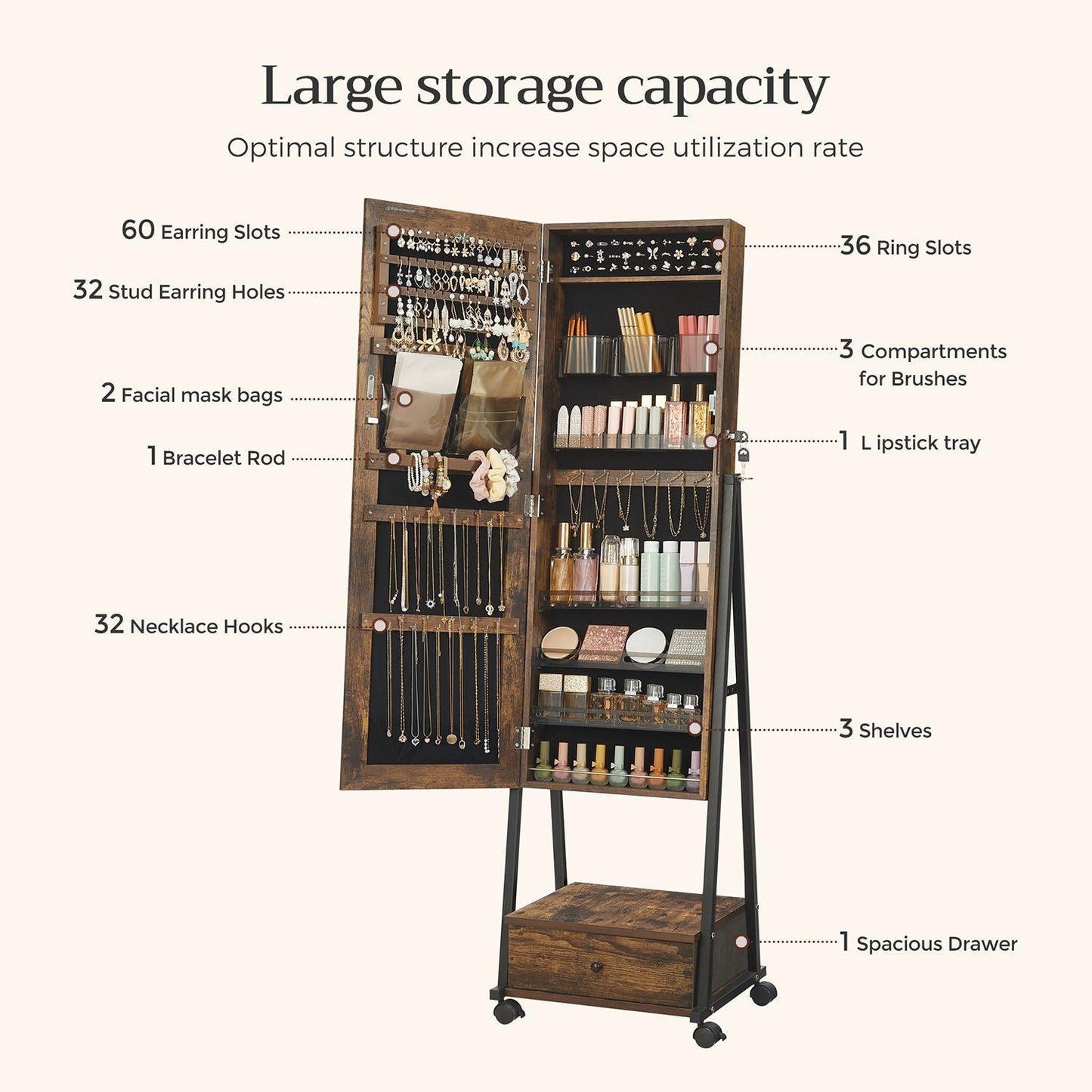 Jewelry Armoire with Drawer FredCo