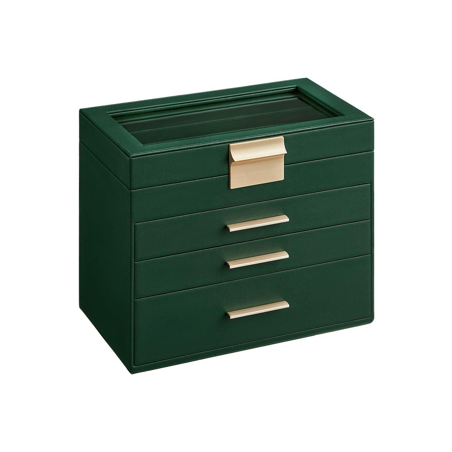 Jewelry Box with Glass Lid, 4-Layer Jewelry Organizer, 3 Drawers FredCo