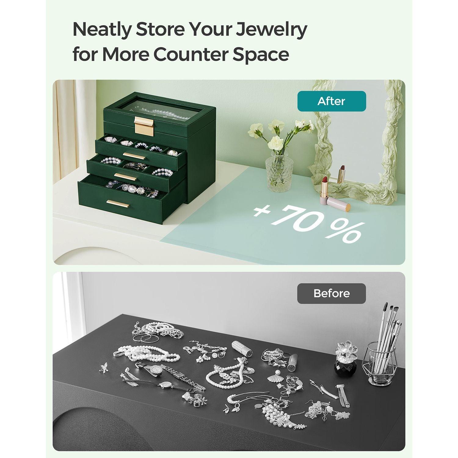 Jewelry Box with Glass Lid, 4-Layer Jewelry Organizer, 3 Drawers FredCo