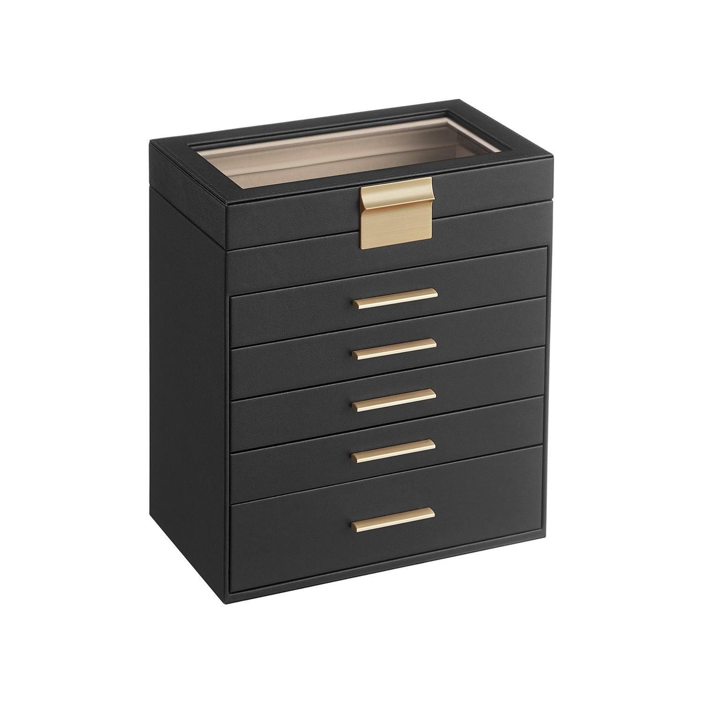 Jewelry Box with Glass Lid, 6-Layer Jewelry Organizer, 5 Drawers FredCo
