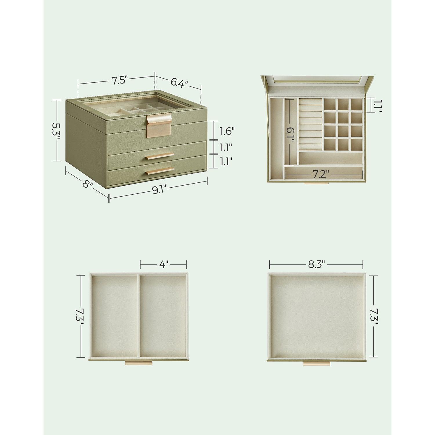 Jewelry Box with Glass Lid Avocado Green and Gold Color FredCo