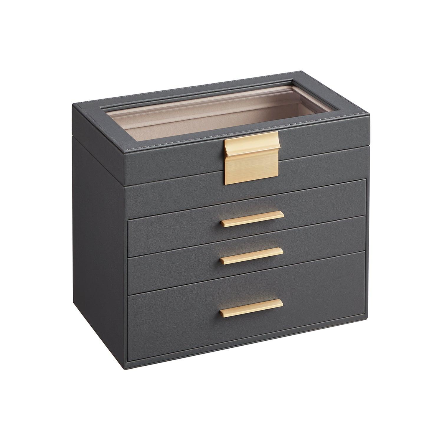 Jewelry Box with Glass Lid Gray and Gold Color FredCo
