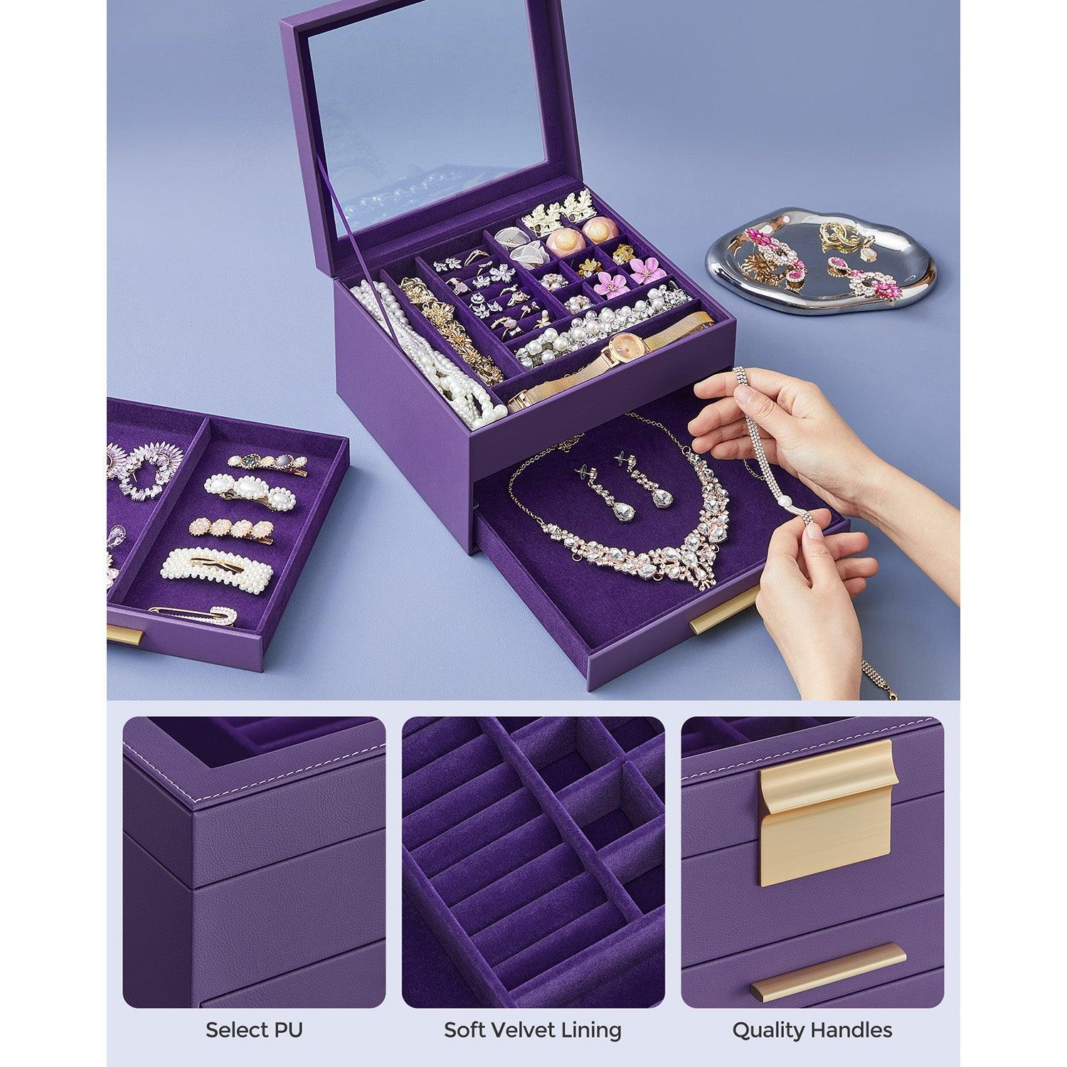 Jewelry Box with Glass Lid Purple and Gold Color FredCo
