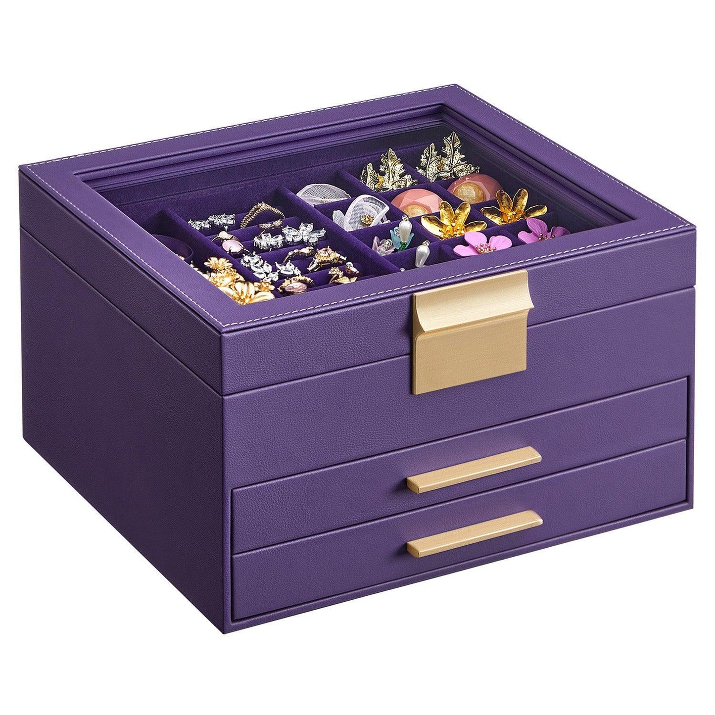 Jewelry Box with Glass Lid Purple and Gold Color FredCo