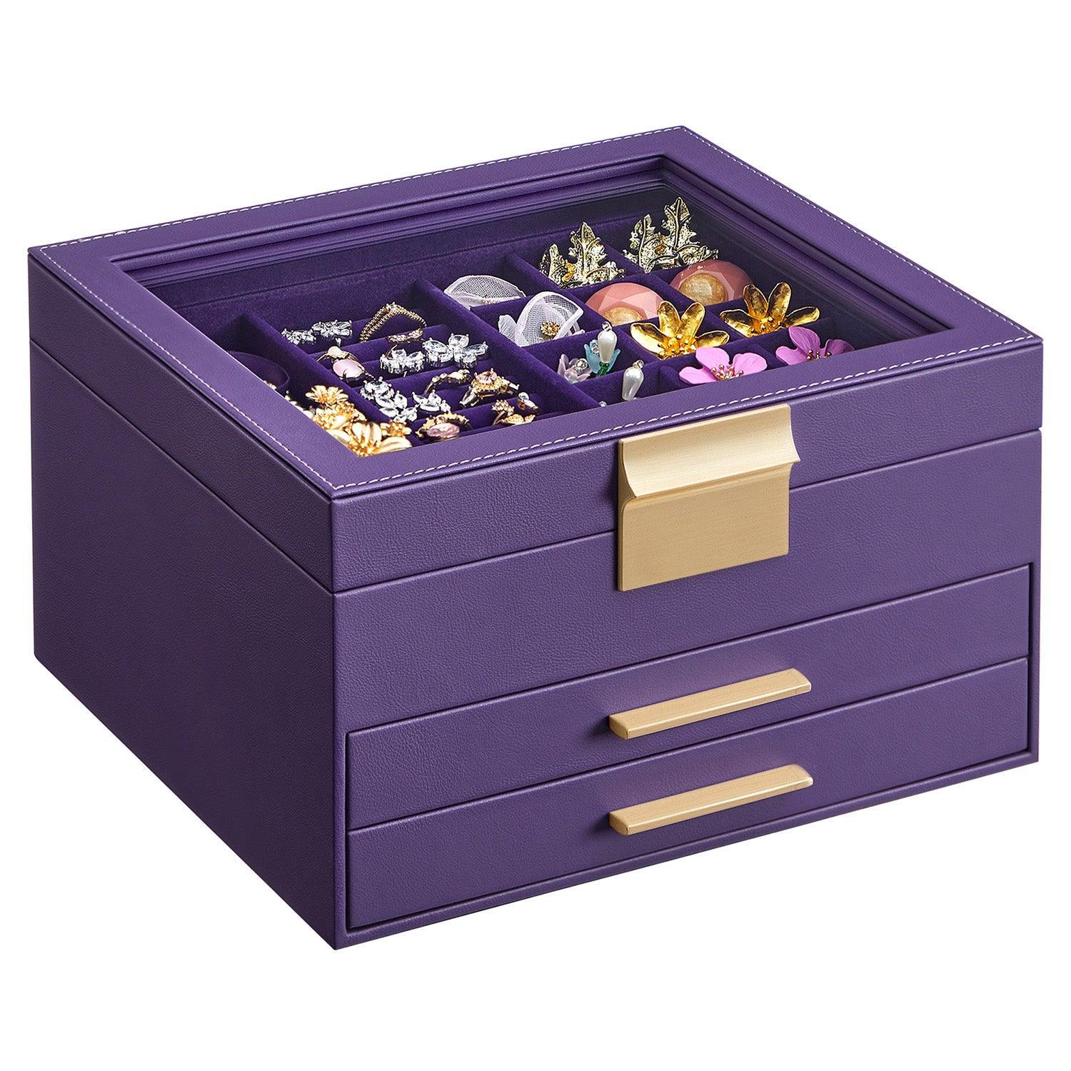 Jewelry Box with Glass Lid Purple and Gold Color FredCo