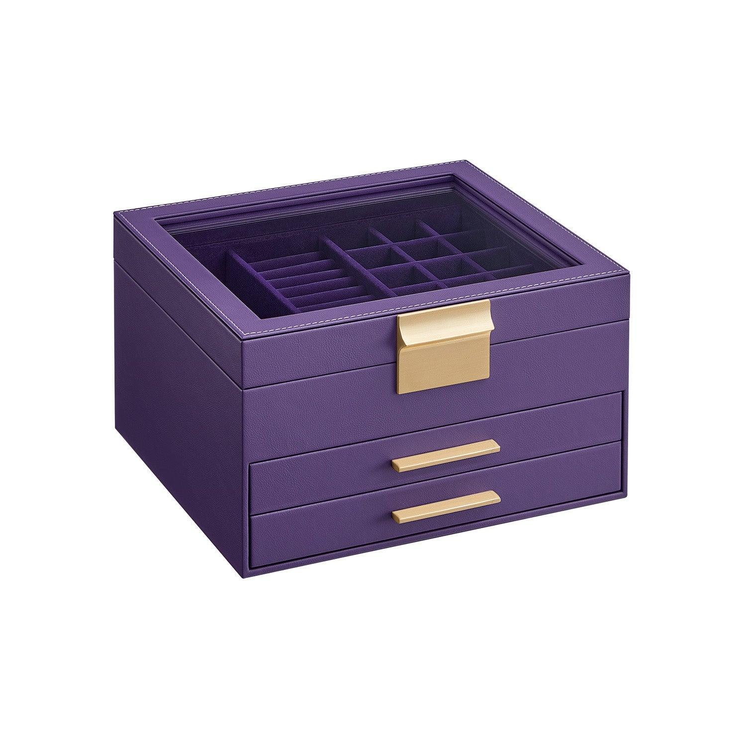 Jewelry Box with Glass Lid Purple and Gold Color FredCo