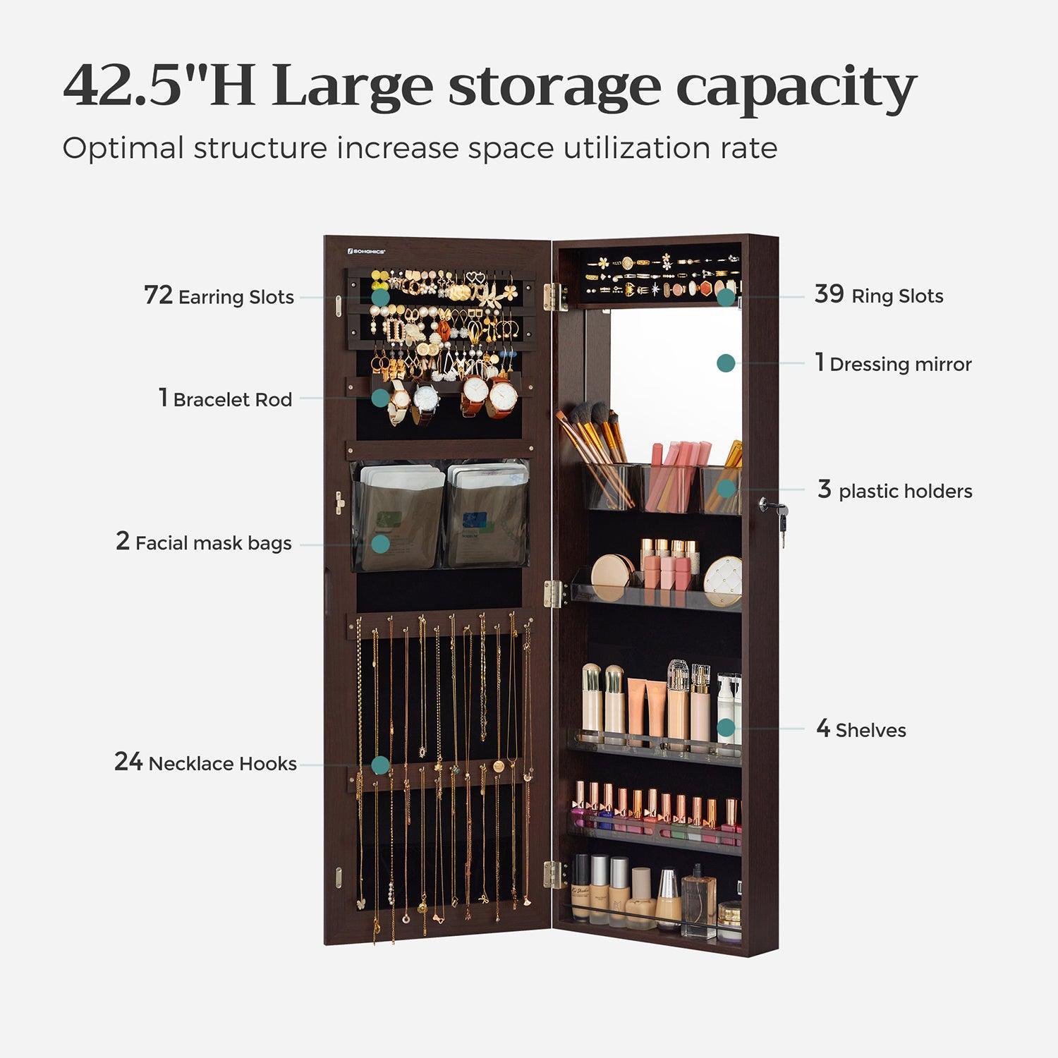 Jewelry Cabinet Armoire with Mirror Brown FredCo