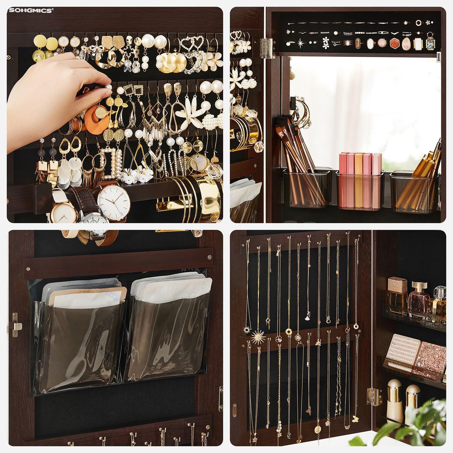 Jewelry Cabinet Armoire with Mirror Brown FredCo