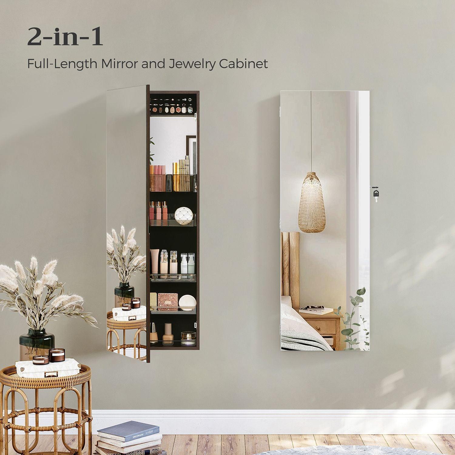 Jewelry Cabinet Armoire with Mirror Brown FredCo