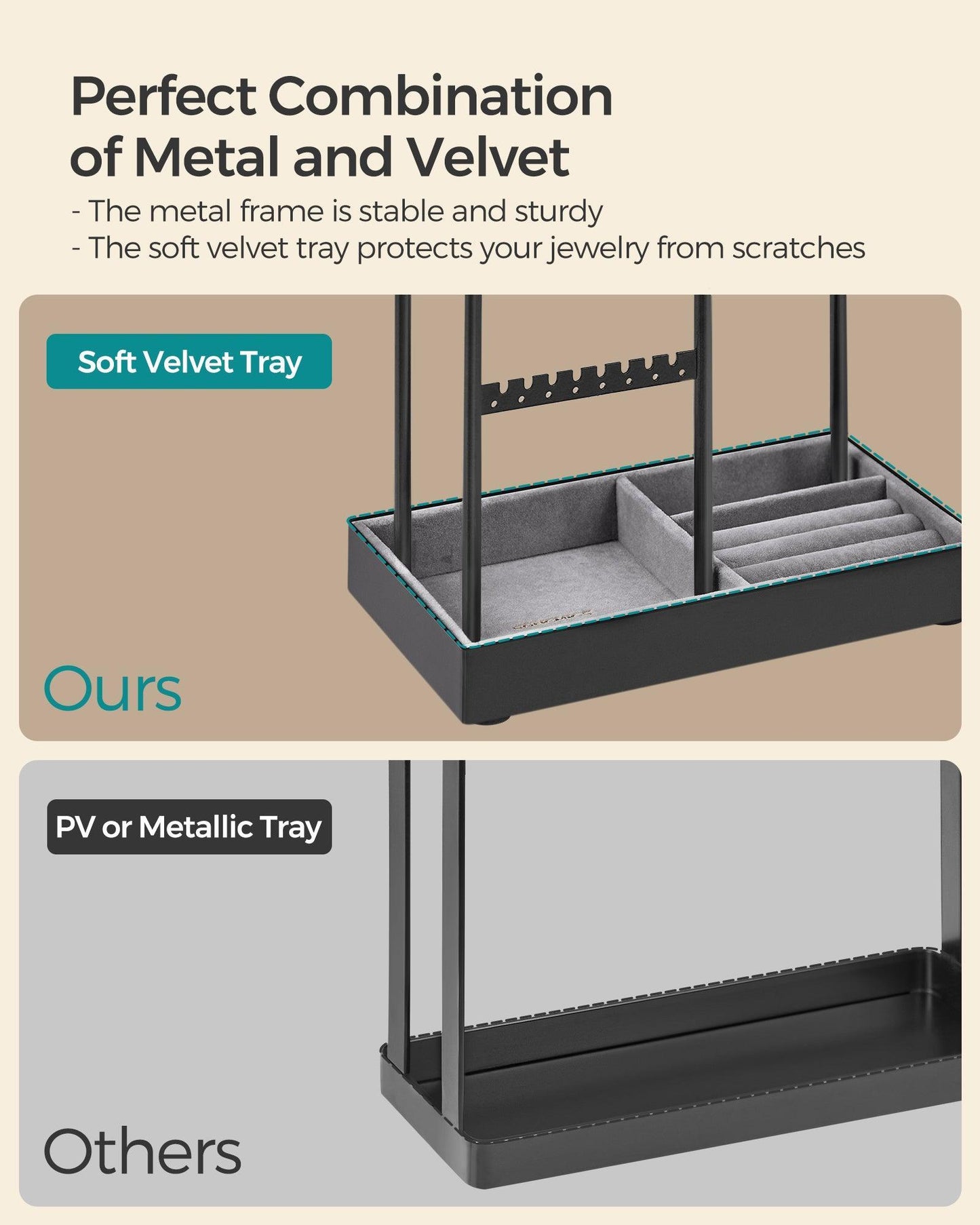 Jewelry Holder with Metal Frame and Velvet Tray FredCo