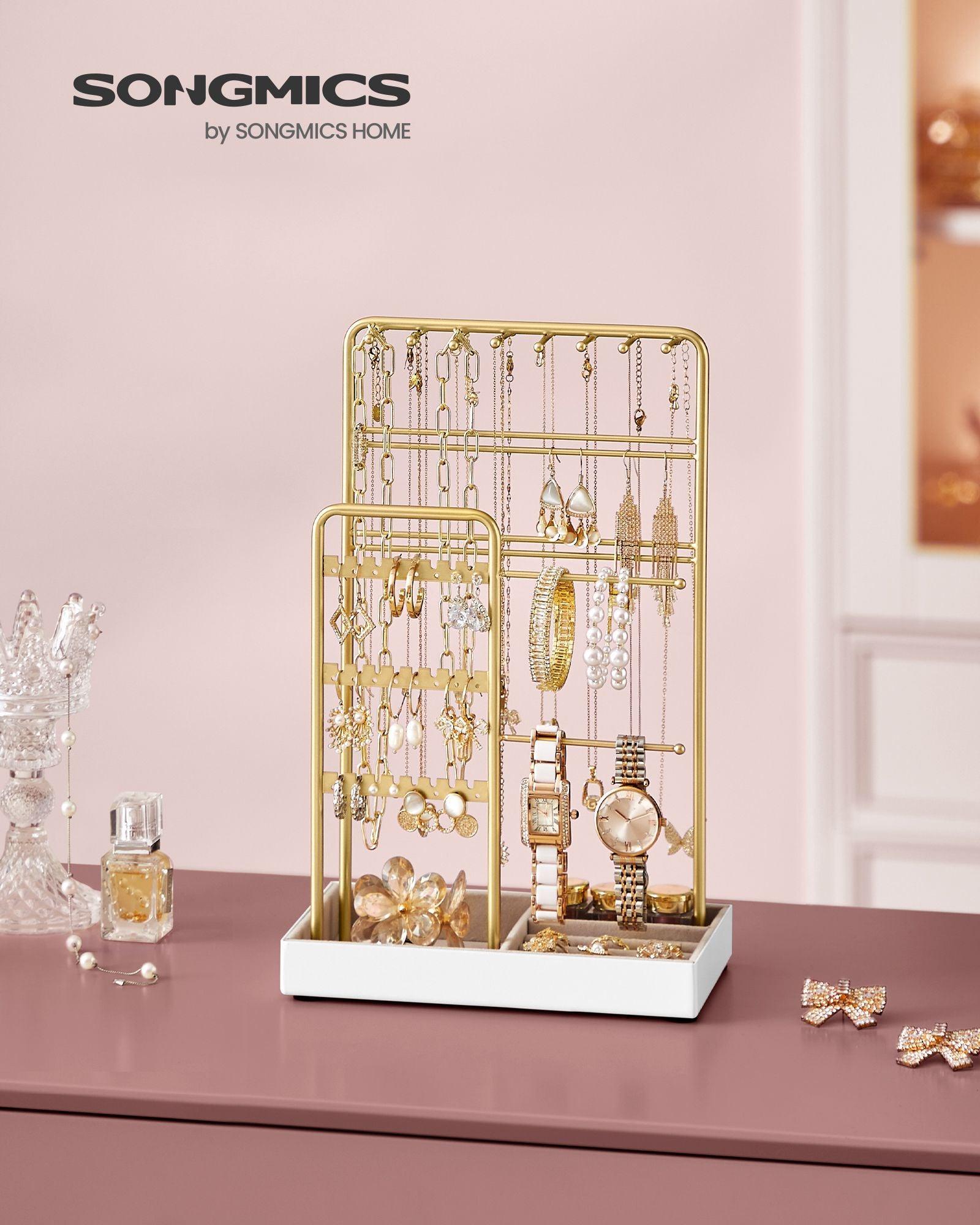 Jewelry Holder with Metal Frame and Velvet Tray Gold Color FredCo