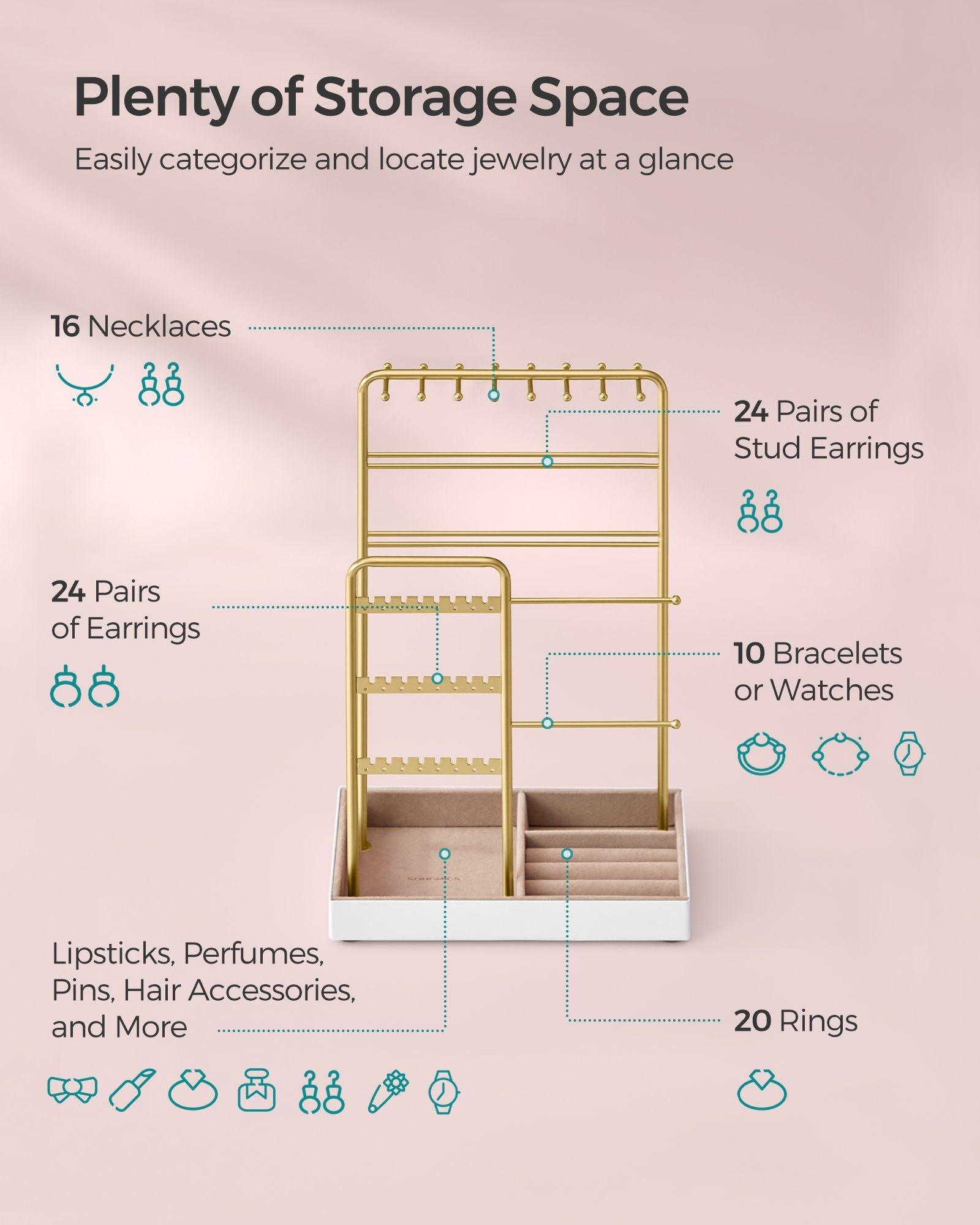 Jewelry Holder with Metal Frame and Velvet Tray Gold Color FredCo