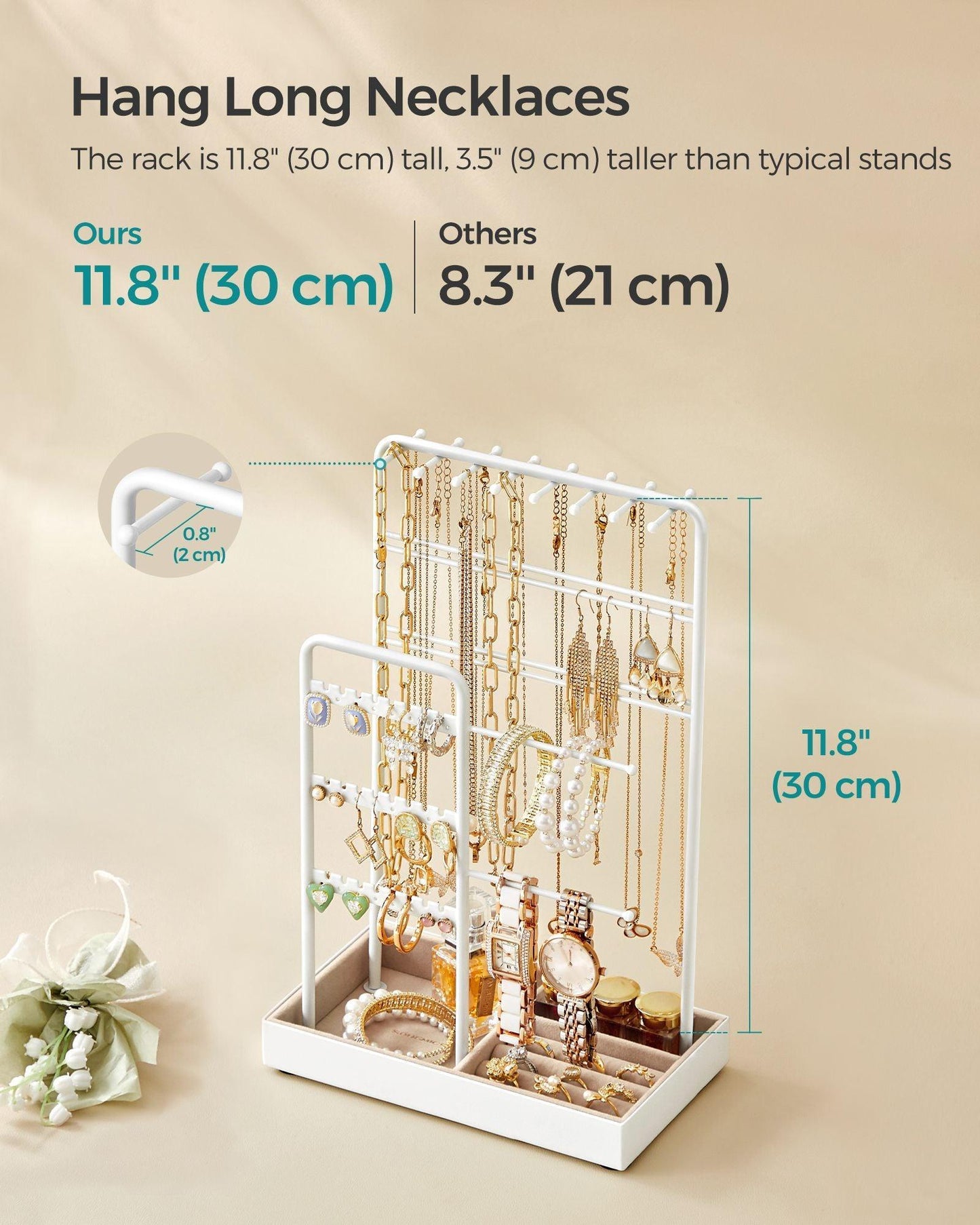 Jewelry Holder with Metal Frame and Velvet Tray White FredCo