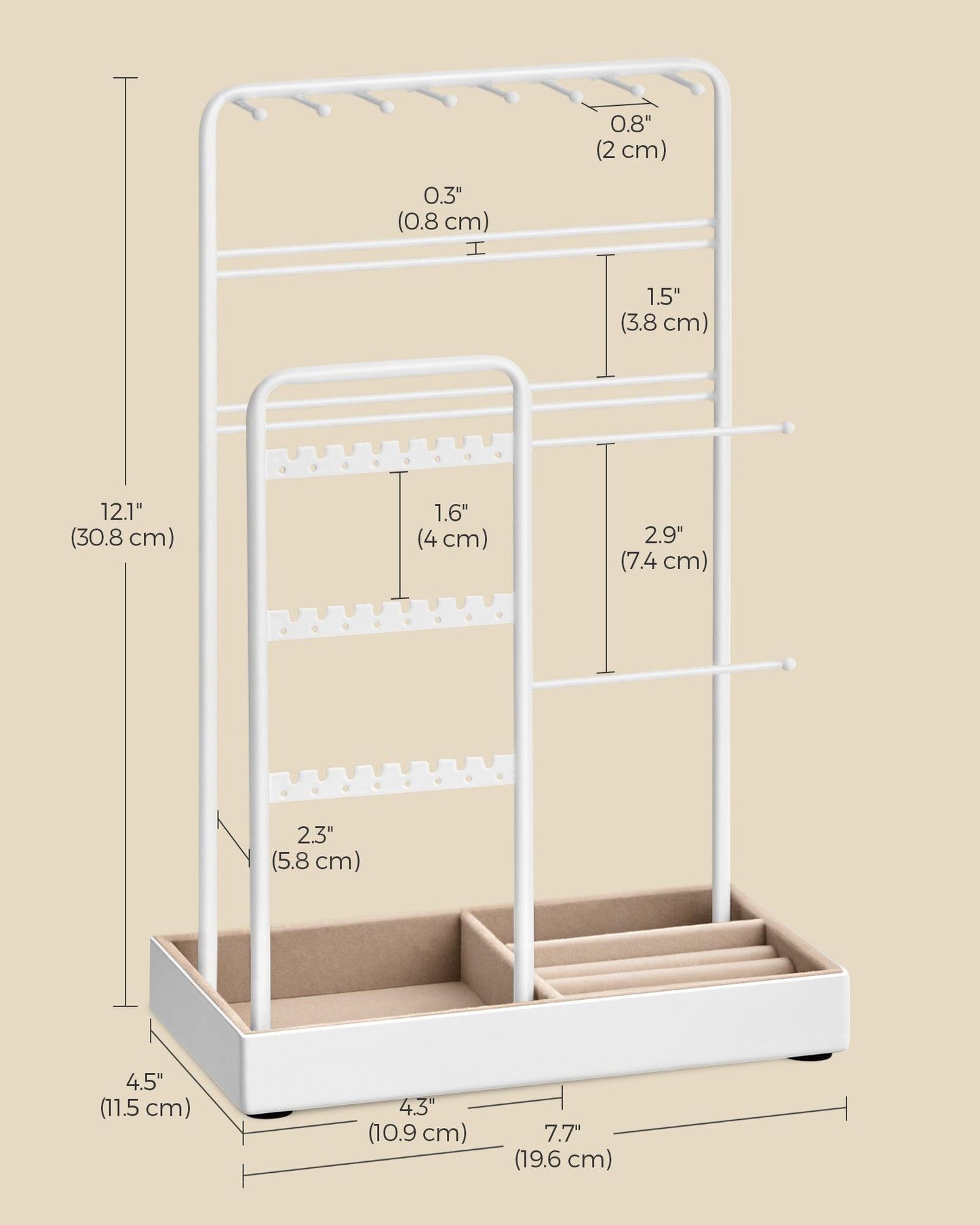 Jewelry Holder with Metal Frame and Velvet Tray White FredCo