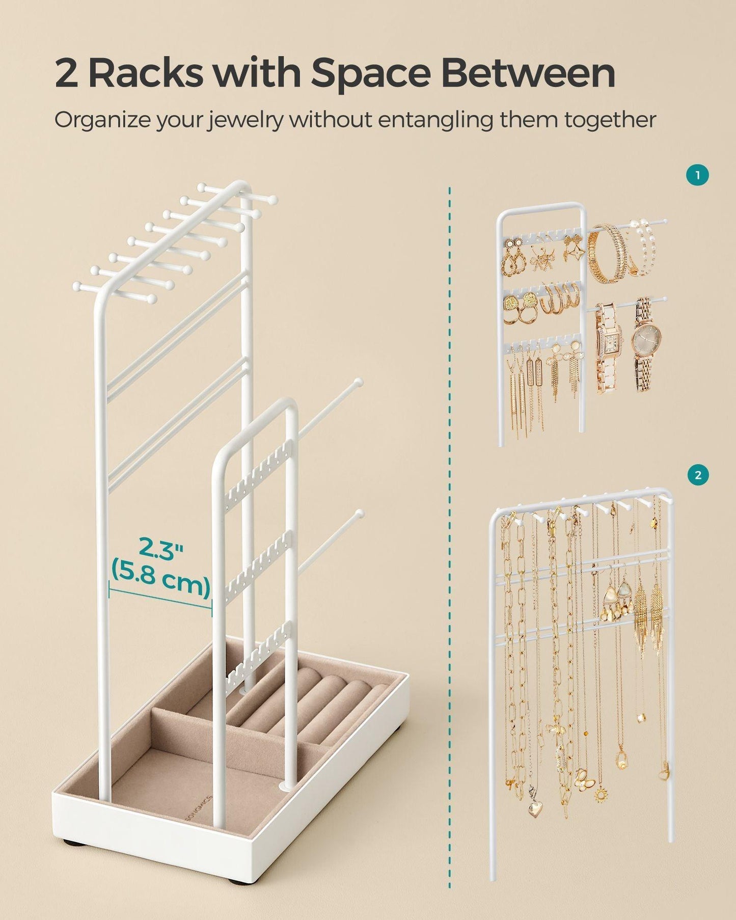 Jewelry Holder with Metal Frame and Velvet Tray White FredCo