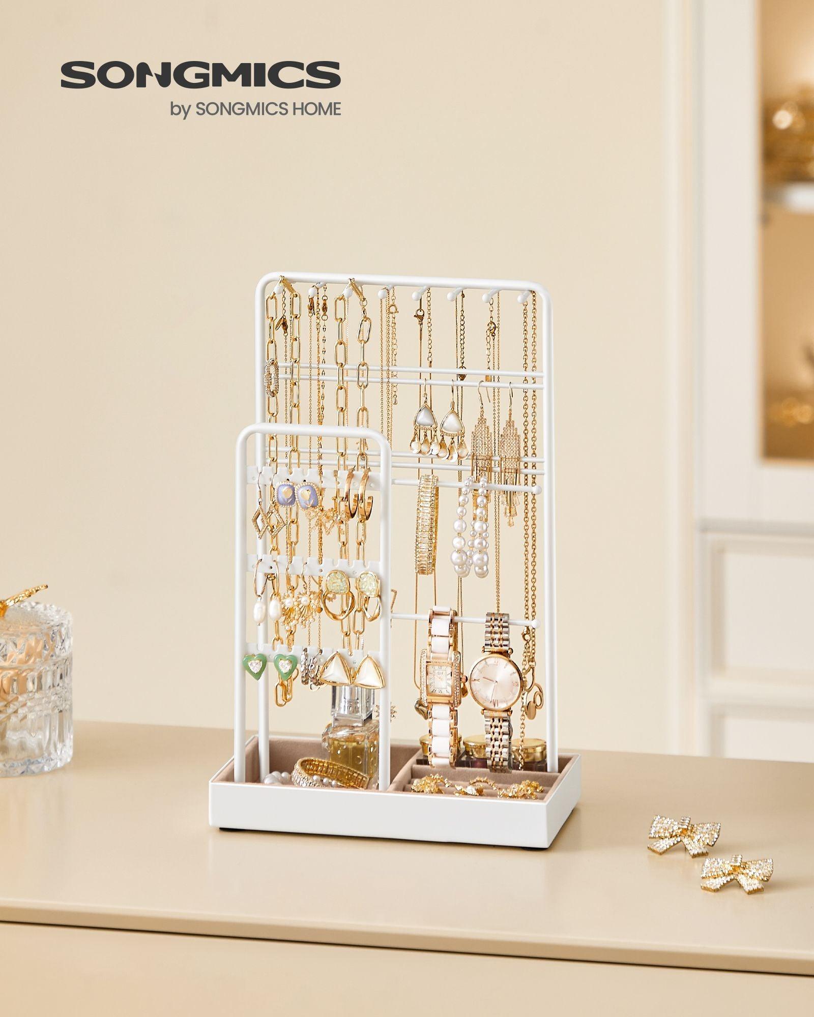 Jewelry Holder with Metal Frame and Velvet Tray White FredCo
