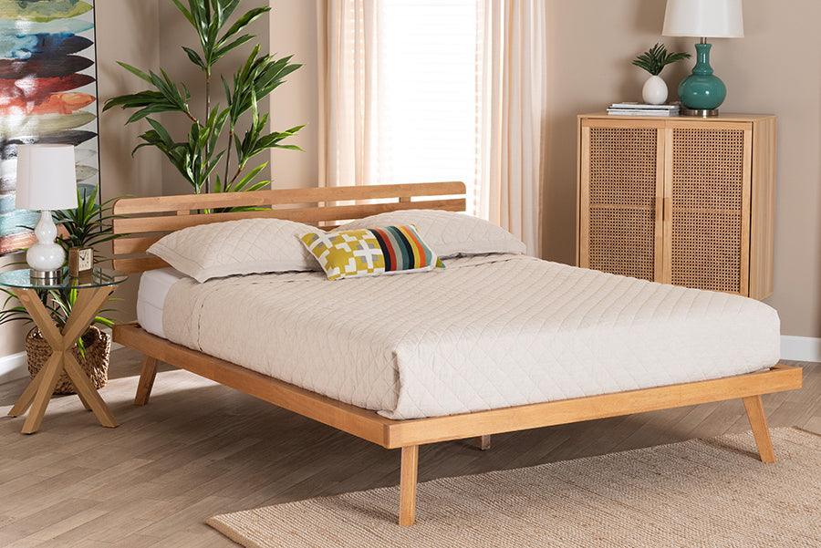 Joaquin Modern Japandi Rustic Brown Finished Wood Platform Bed FredCo