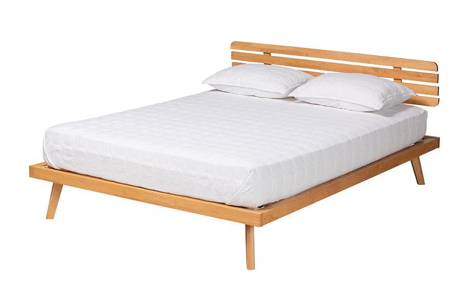 Joaquin Modern Japandi Rustic Brown Finished Wood Platform Bed FredCo