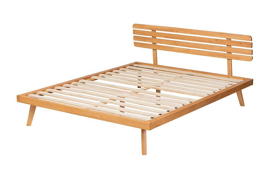Joaquin Modern Japandi Rustic Brown Finished Wood Platform Bed FredCo