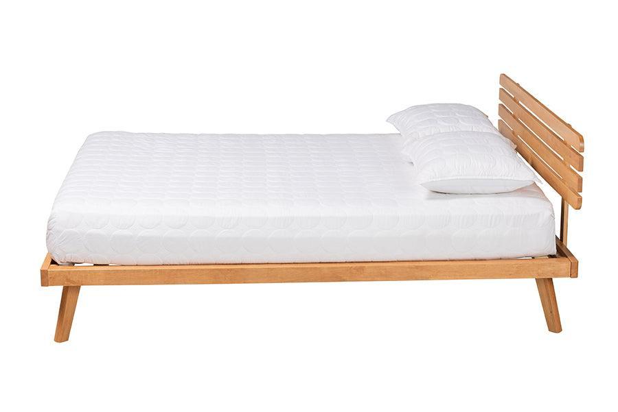 Joaquin Modern Japandi Rustic Brown Finished Wood Platform Bed FredCo