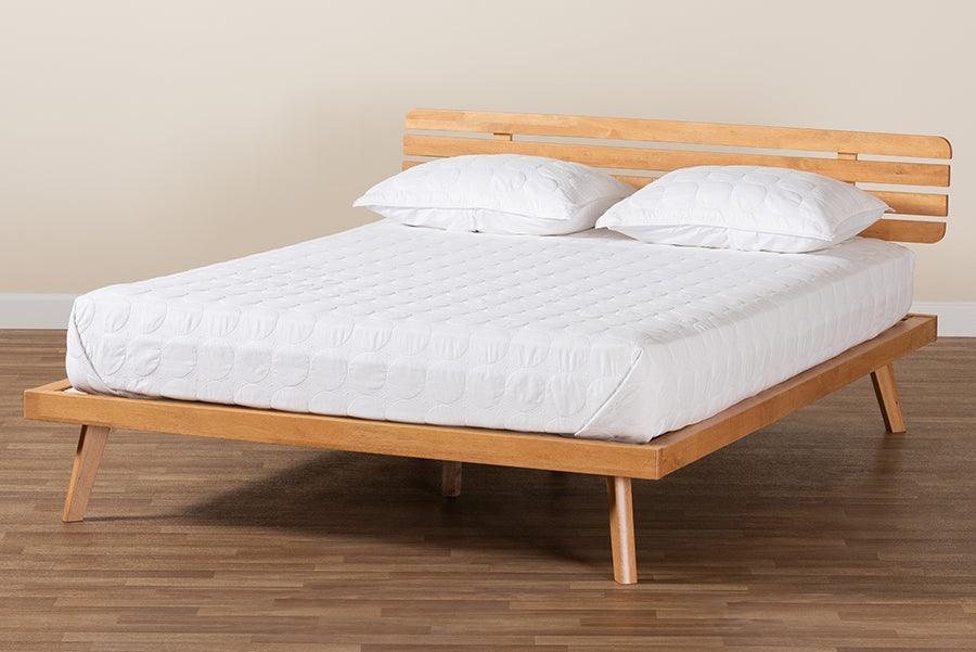 Joaquin Modern Japandi Rustic Brown Finished Wood Platform Bed FredCo