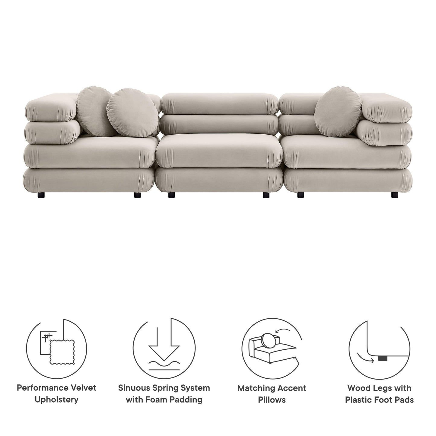 Jubilee 3-Piece Modular Performance Velvet Sectional Sofa by Modway FredCo