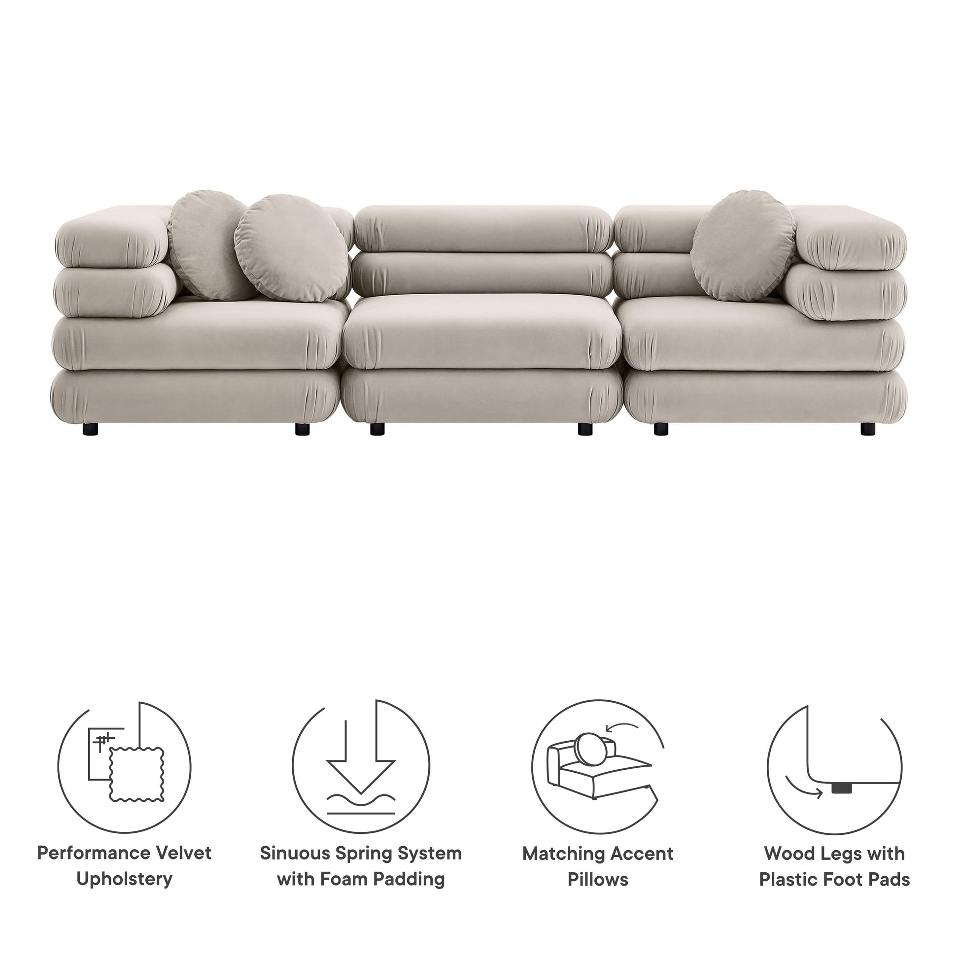 Jubilee 3-Piece Modular Performance Velvet Sectional Sofa by Modway FredCo