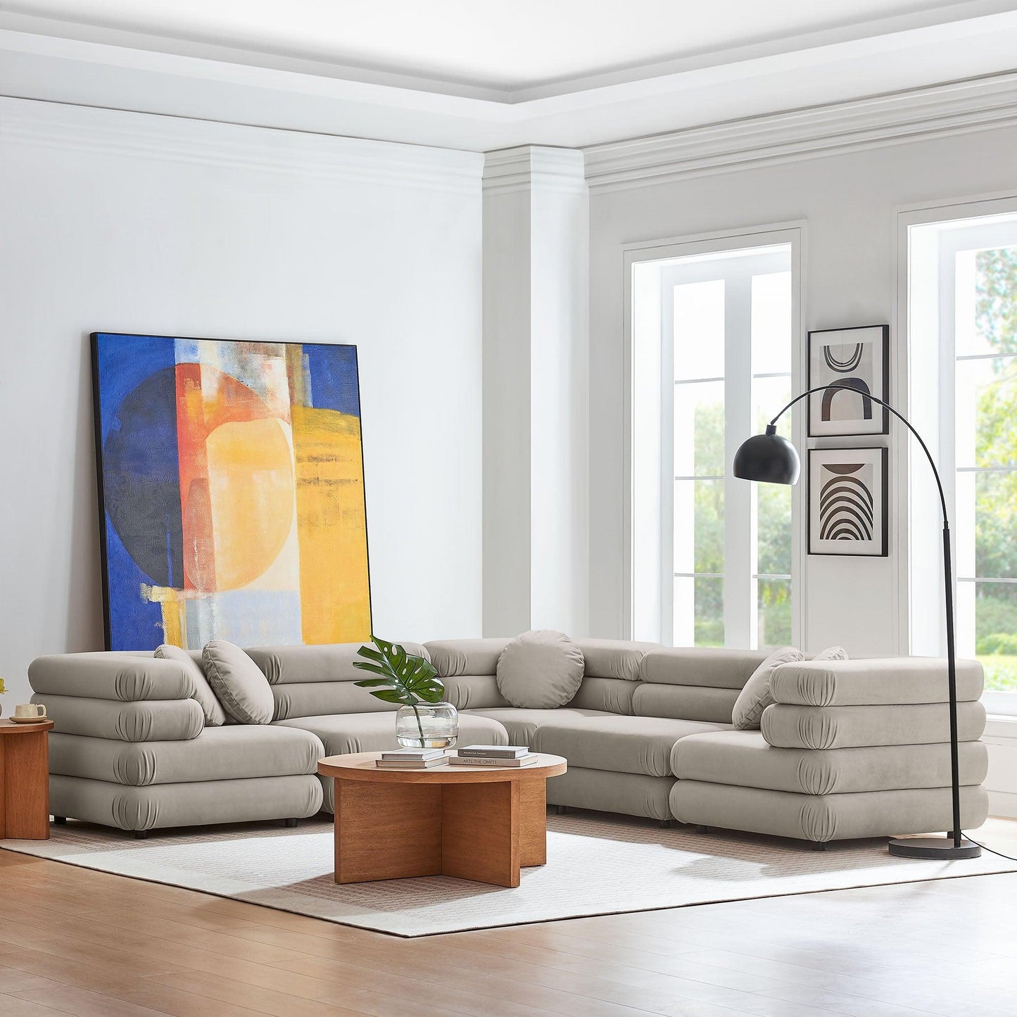 Jubilee 5-Piece Modular Performance Velvet Sectional Sofa by Modway FredCo