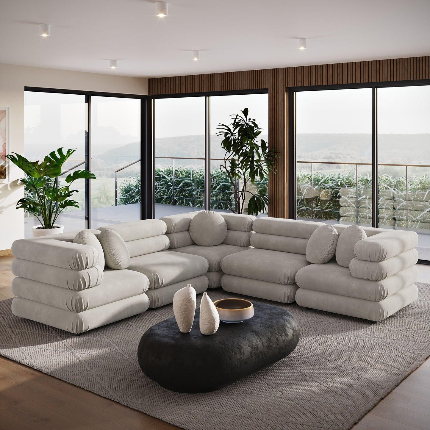 Jubilee 5-Piece Modular Performance Velvet Sectional Sofa by Modway FredCo