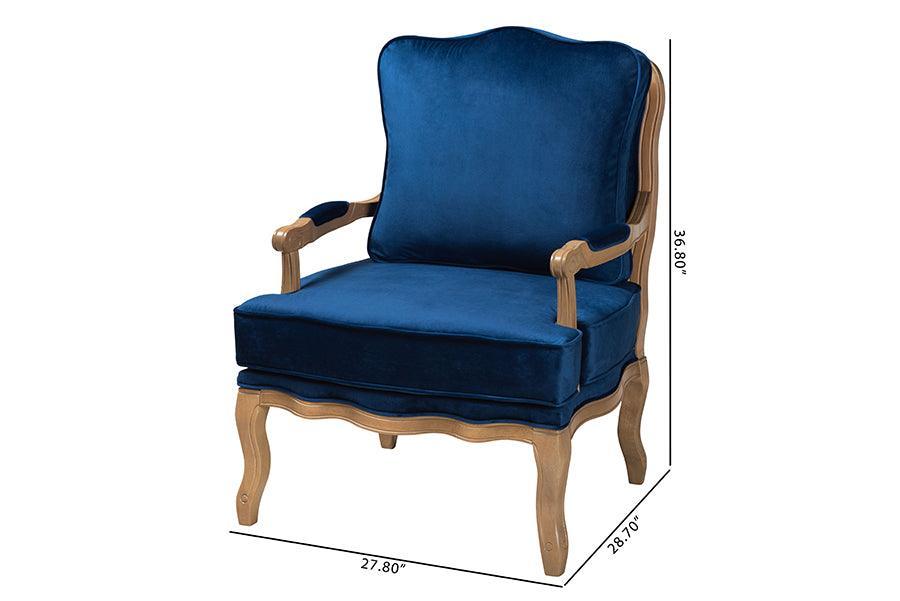 Jules Traditional Navy Blue Fabric and French Oak Brown Finished Wood Accent Chair FredCo
