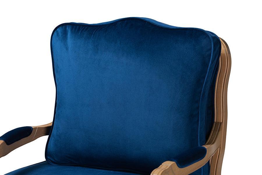 Jules Traditional Navy Blue Fabric and French Oak Brown Finished Wood Accent Chair FredCo