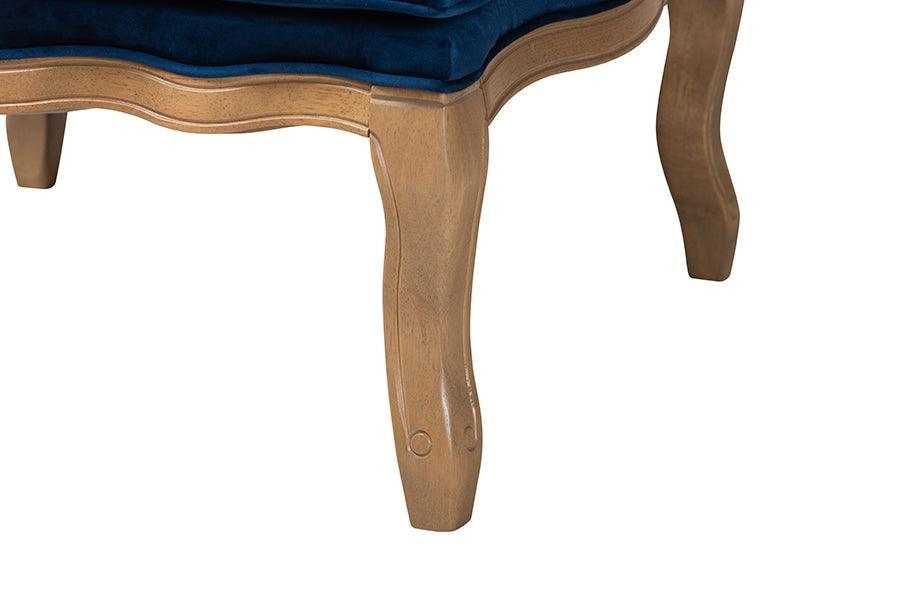 Jules Traditional Navy Blue Fabric and French Oak Brown Finished Wood Accent Chair FredCo