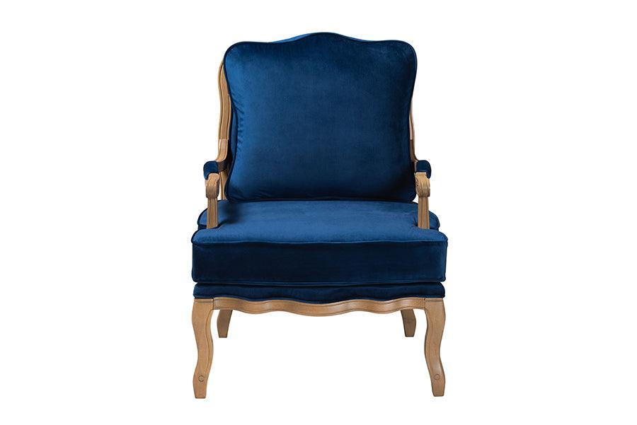 Jules Traditional Navy Blue Fabric and French Oak Brown Finished Wood Accent Chair FredCo