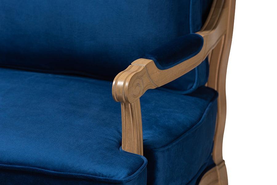 Jules Traditional Navy Blue Fabric and French Oak Brown Finished Wood Accent Chair FredCo