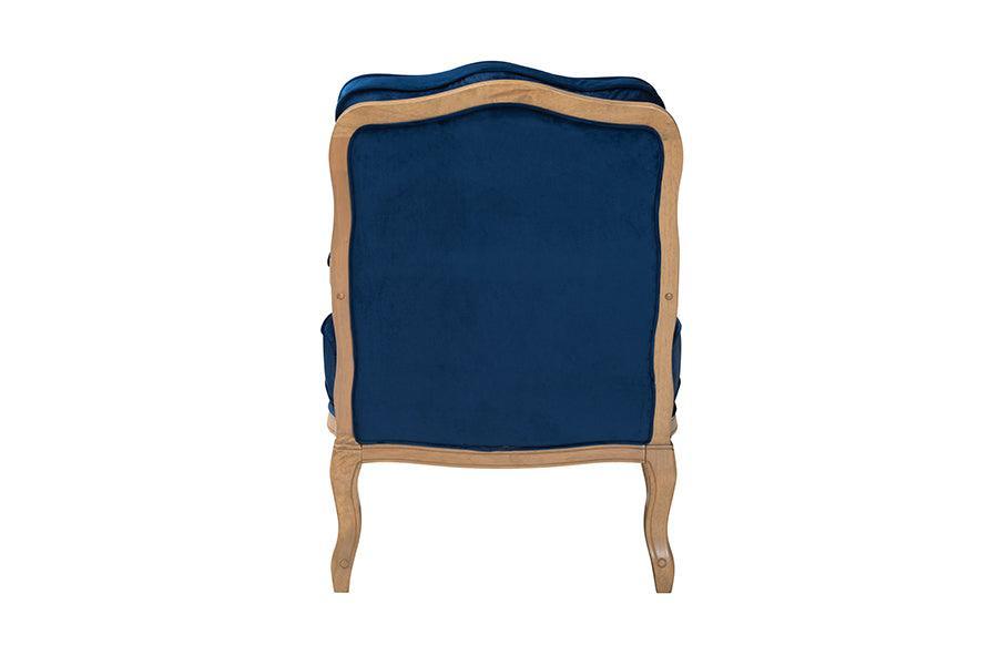 Jules Traditional Navy Blue Fabric and French Oak Brown Finished Wood Accent Chair FredCo