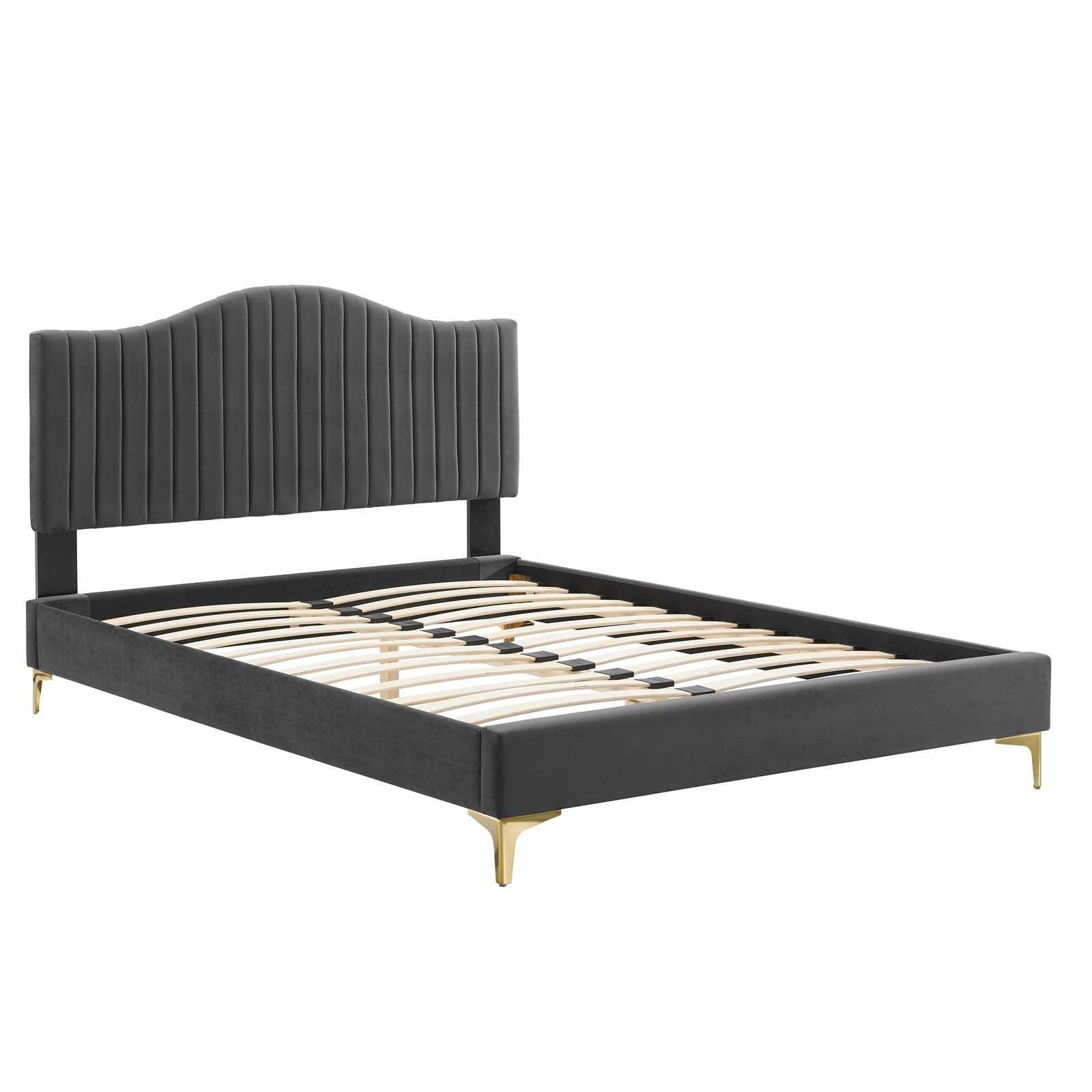 Juniper Channel Tufted Performance Velvet Queen Platform Bed, MOD-6739 FredCo