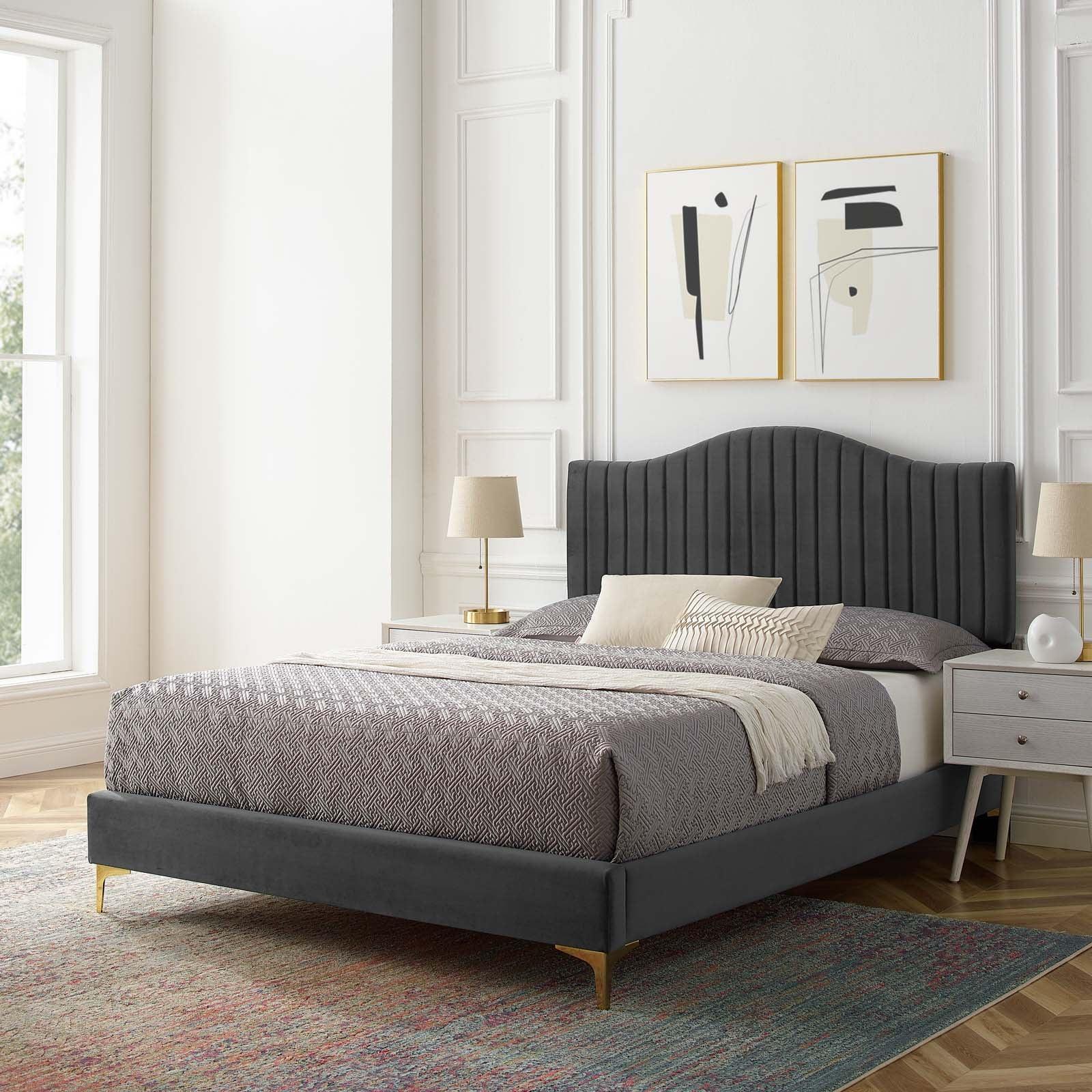 Juniper Channel Tufted Performance Velvet Queen Platform Bed, MOD-6739 FredCo