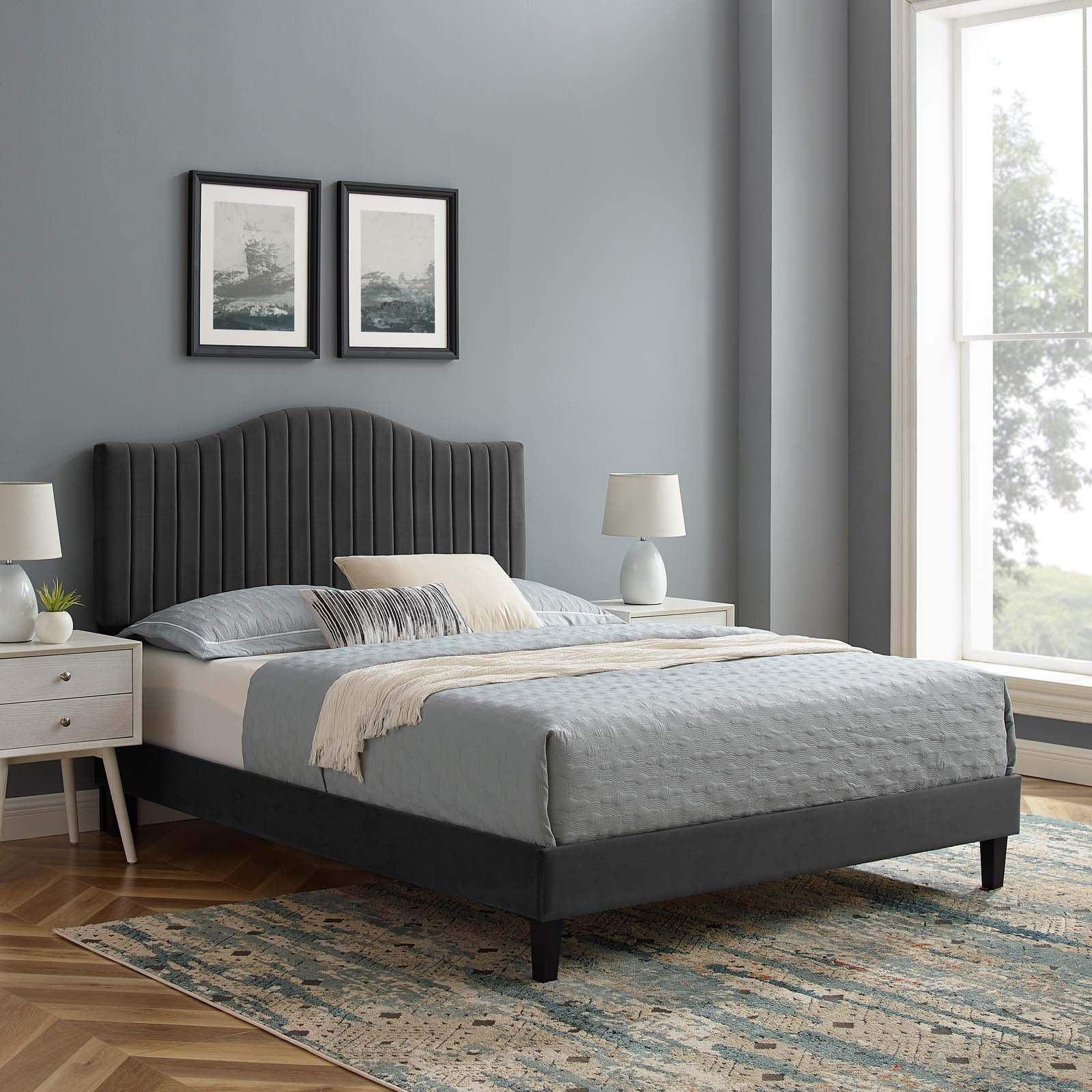 Juniper Channel Tufted Performance Velvet Queen Platform Bed, MOD-6741 FredCo