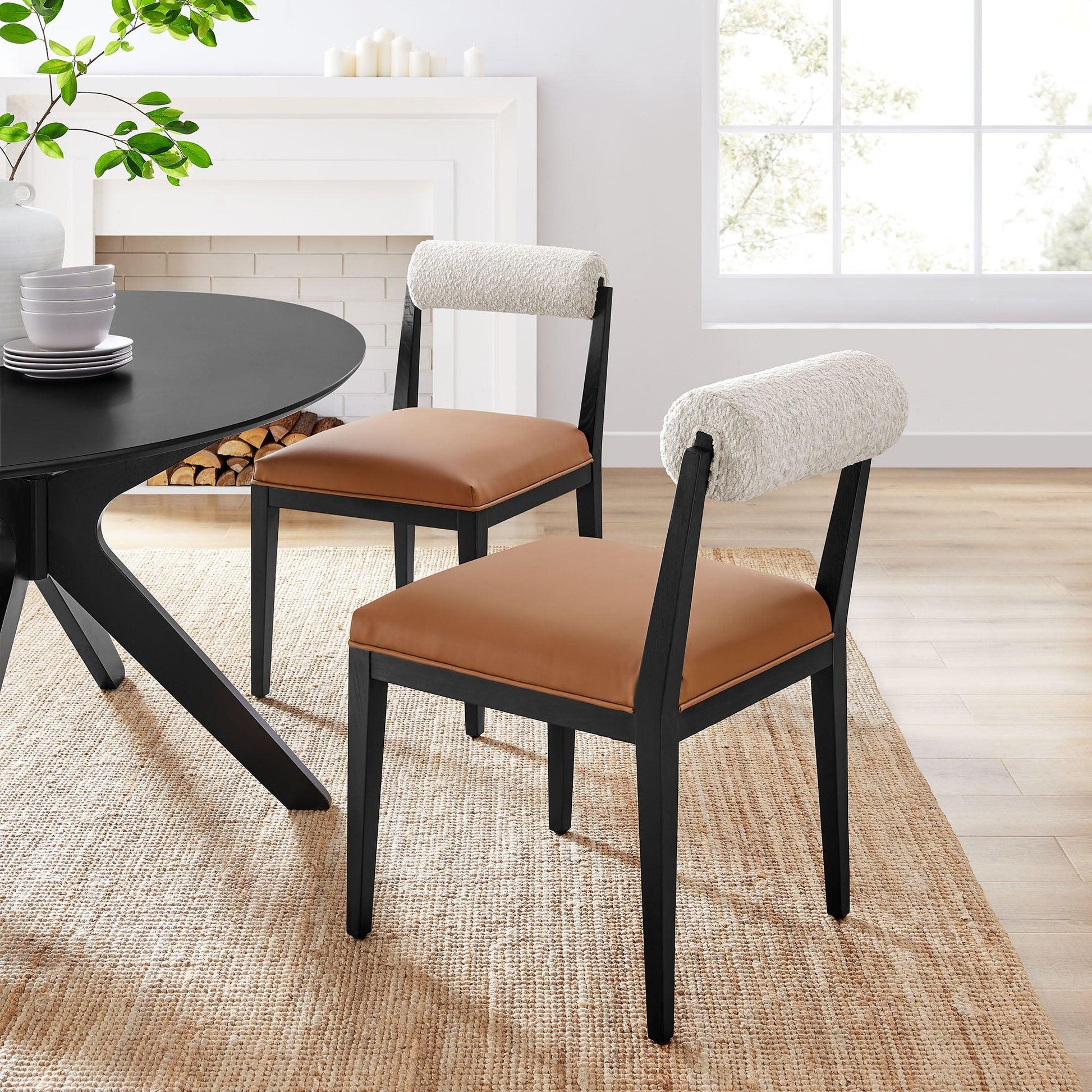 Kai Boucle and Vegan Leather Dining Chair by Modway FredCo