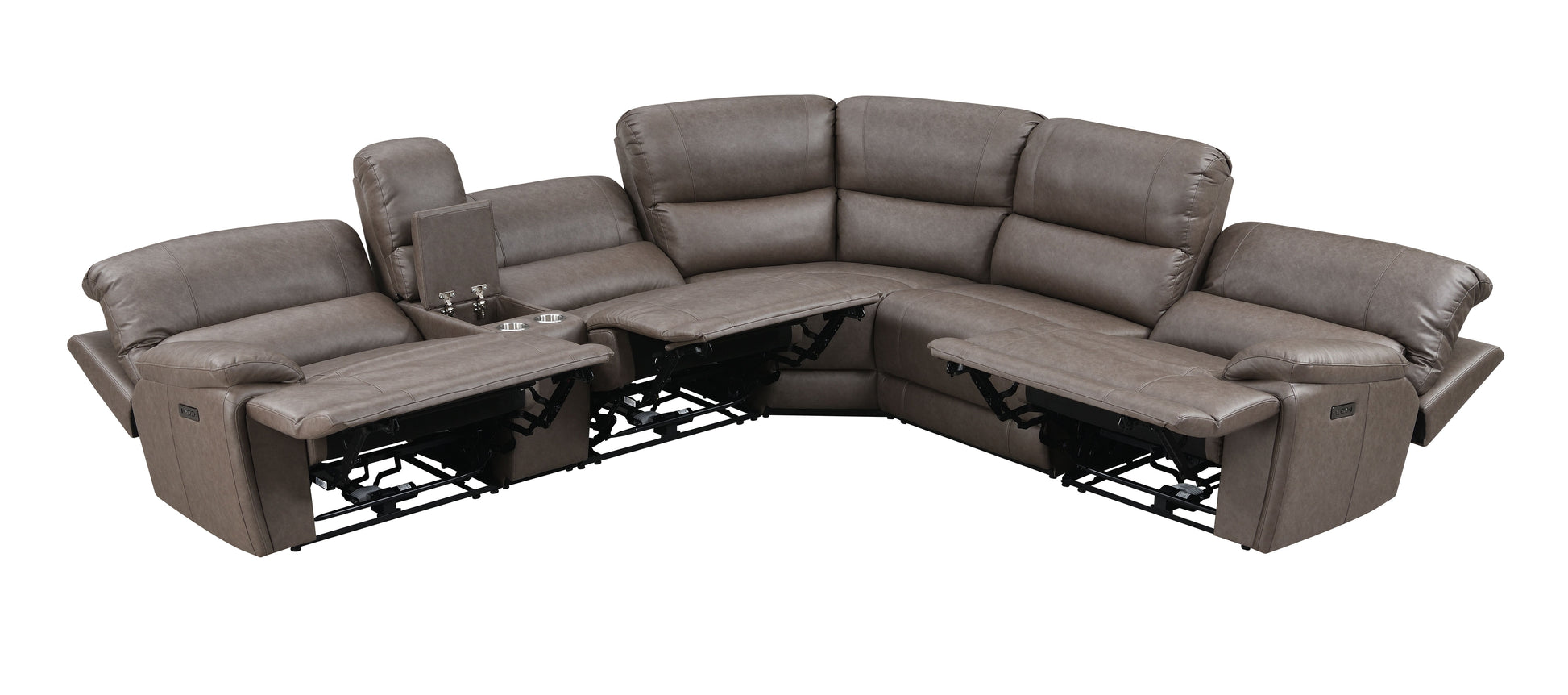 Kantu Brown Synthetic Leather Motion Sectional Sofa FredCo